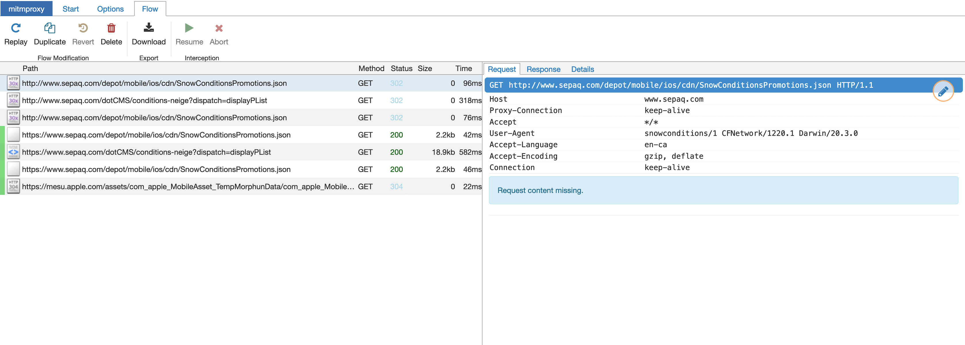 mitmproxy web view