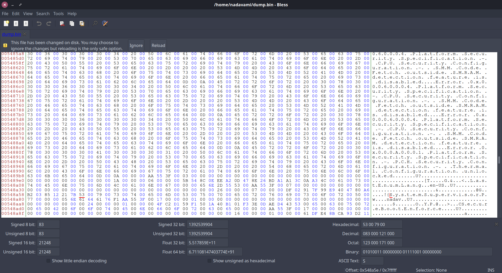 Hex dump showing the BIOS password